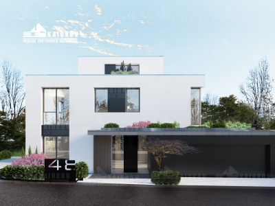 Проект 3 этажного дома из блоков с террасой и плоской кровлей HR